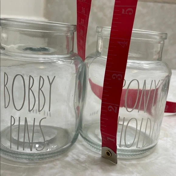 Rae Dunn Set of 2 jars- Bobby pins and ponytail holder Glass - Picture 4 of 4
